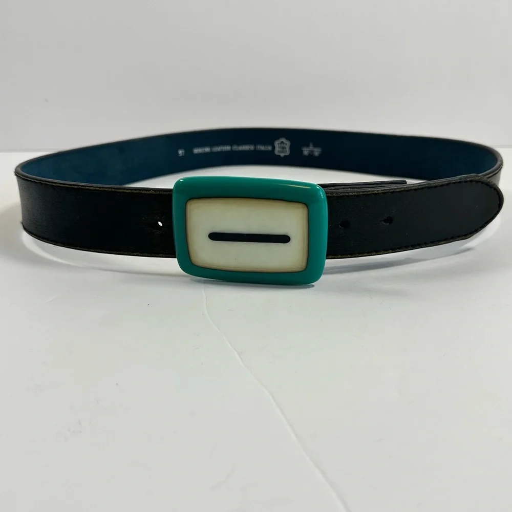 Vintage Classico Italia Genuine Leather Black Belt Retro Buckle Mens L‎ Unisex